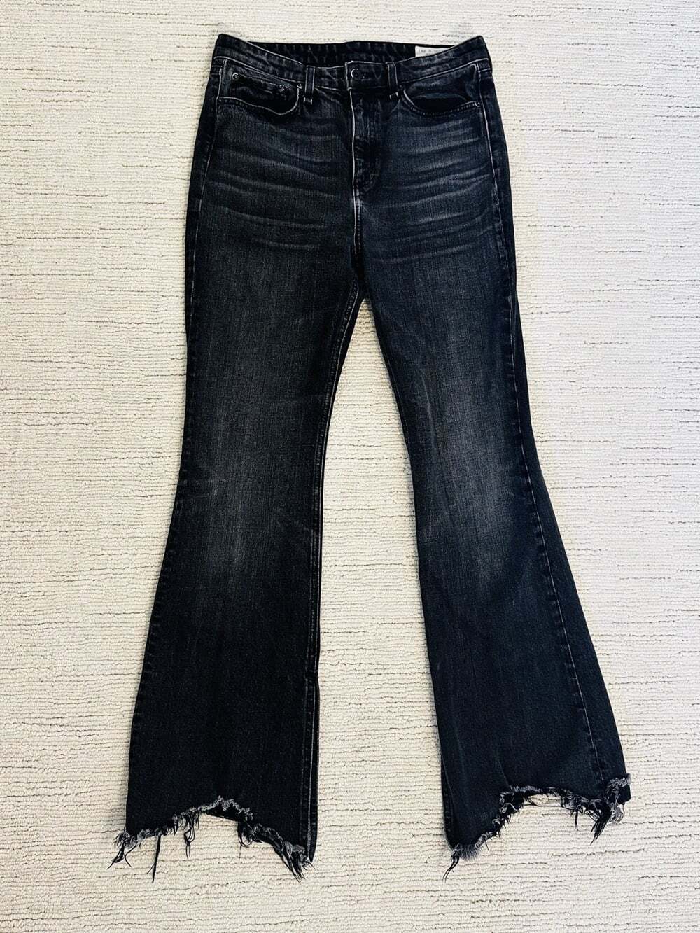 RAG & BONE Nina High Rise Flare Raw Split Size 29 Black Jeans Edgy Modern Casual